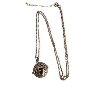 Silver Tone Om Pendant Bell Necklace Chimes Long Chain Cage Adj 34" Spiritual